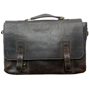 Tiding Leather Messenger Bag Vintage Brown Distressed Briefcase 15.5" *Read